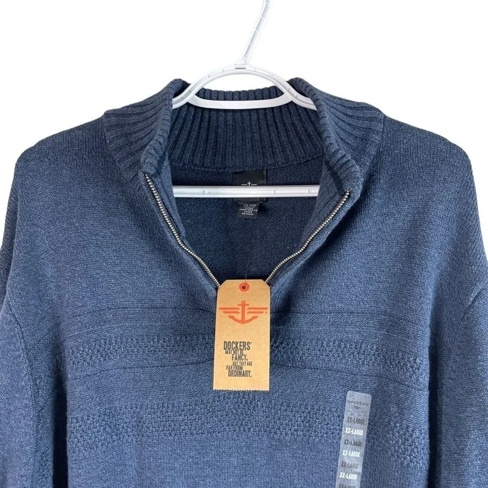 Dockers‎ 1/4 Zip Sweater Mens XXL Blue Midnight Textured Cotton Pullover NEW